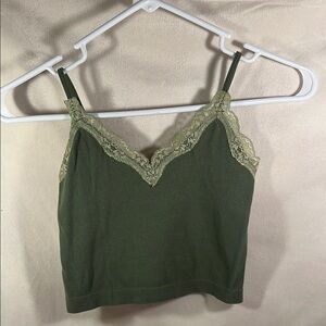 Wild Fable Green Crop Tank top with Lace Trim
